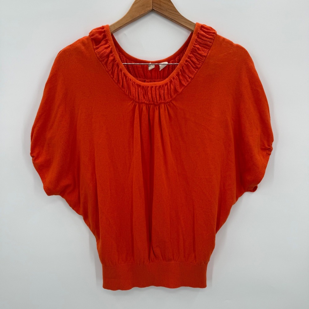 Moth Anthropologie Dolman Knit Top Short Sleeve Orange Silk Blend Women's Small